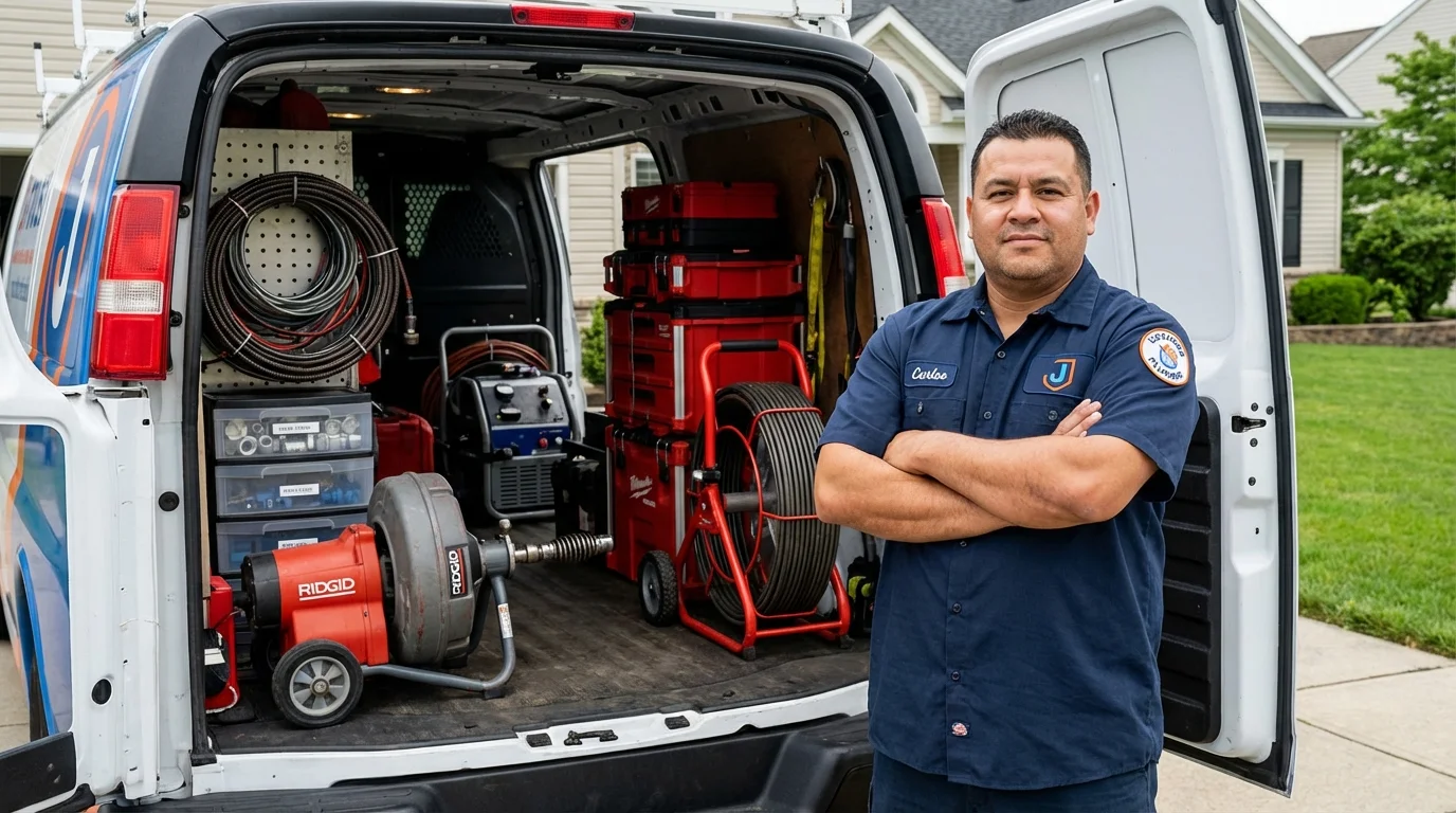 Professional drain cleaning equipment and Johns Plumbing LLC plumber in Oceanport