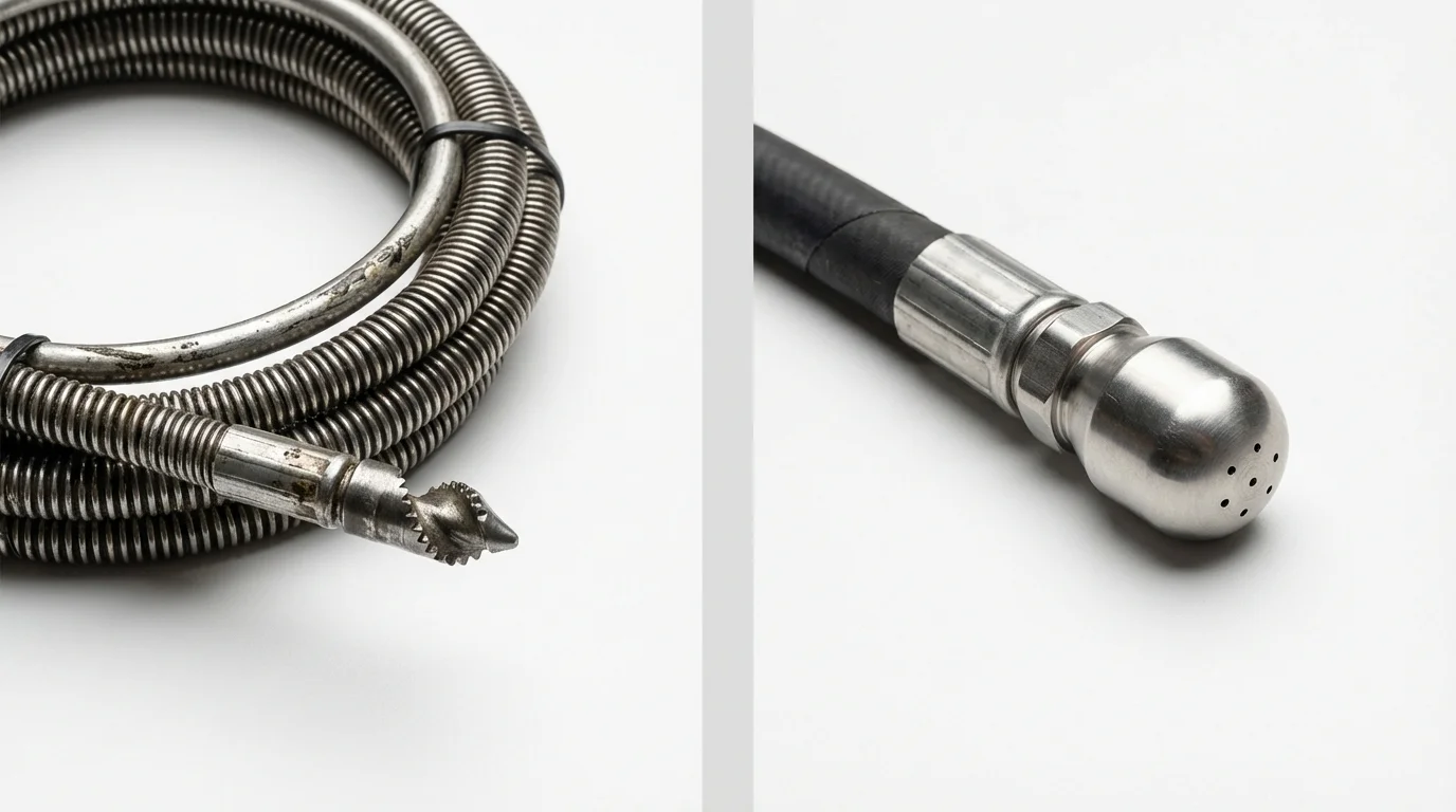 Drain snake cable and hydro jetting nozzle used for drain cleaning in Oceanport, NJ