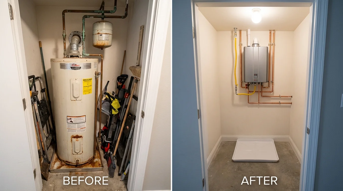 Tank water heater versus wall-mounted tankless unit comparison for Oceanport, NJ homeowners