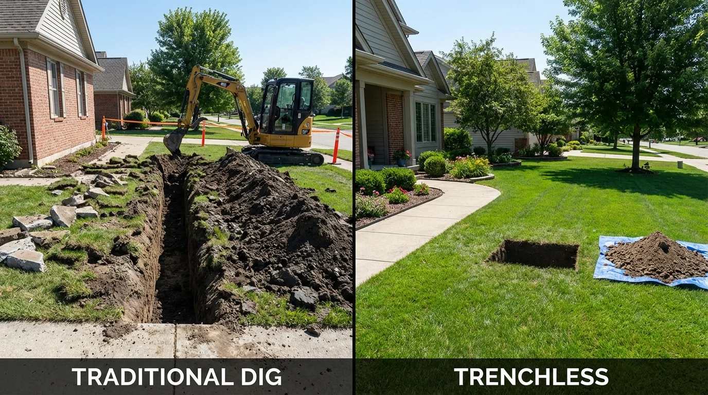 Trenchless sewer repair with minimal yard damage versus traditional excavation in Oceanport, NJ